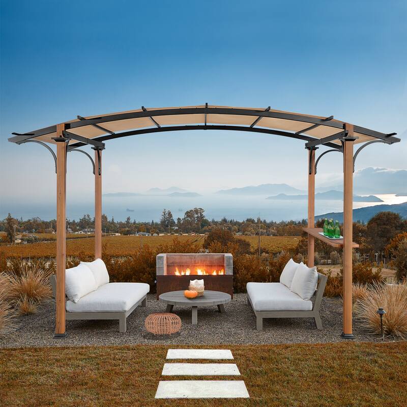 Cozywor 8.5 ft. x 13 ft. Outdoor Patio Metal Pergola with Shade Canopy - Beige