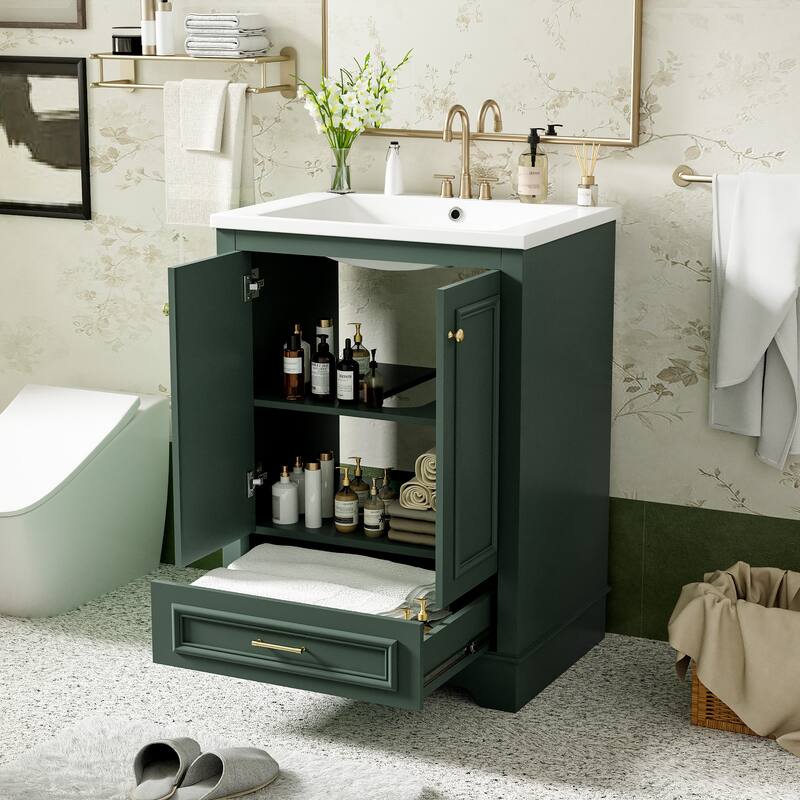 GDFStudio - Halcyon Modern Freestanding Bathroom Vanity with Ceramic Sink and Soft-Closing Storage Doors & Silver Handles