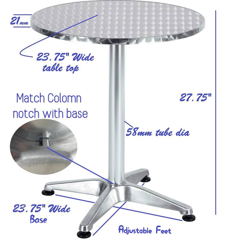 BTEXPERT Indoor Outdoor 23.75" Round Restaurant Table Steel Aluminum + 4 Brown Restaurant Rattan Stack Chairs