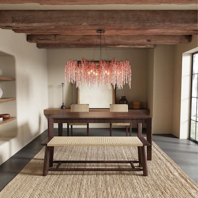 Extendable Solid Wood Dining Set - Rattan Chairs