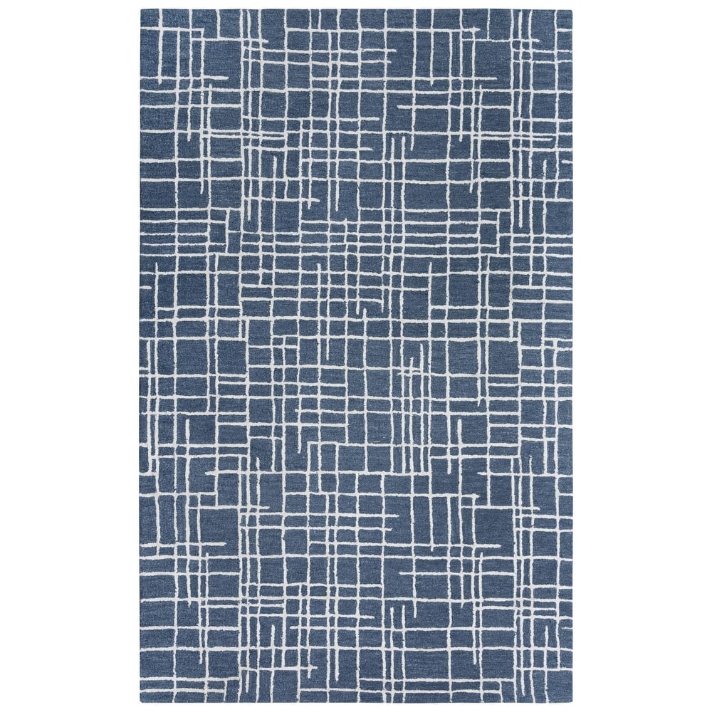 Alora Decor Classic Blue and Ivory Geometric Hand-tufted Wool Rug