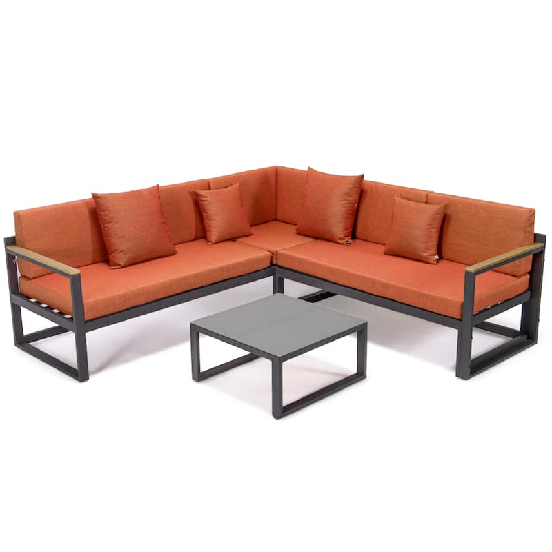 Chelsea 3-Piece Adjustable Headrest All-Weather Sectional Set in Aluminum Frame with Removable Cushion Covers for Indoor/Outdoor - Orange