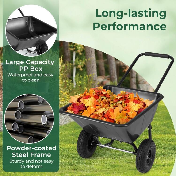 Dual-Wheel Wheelbarrow Garden Utility Cart with Pneumatic Tires-Black
