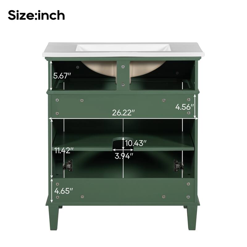 30-inch Bathroom Vanity With Ceramic Basin, Soft Close Door And Adjustable Shelves