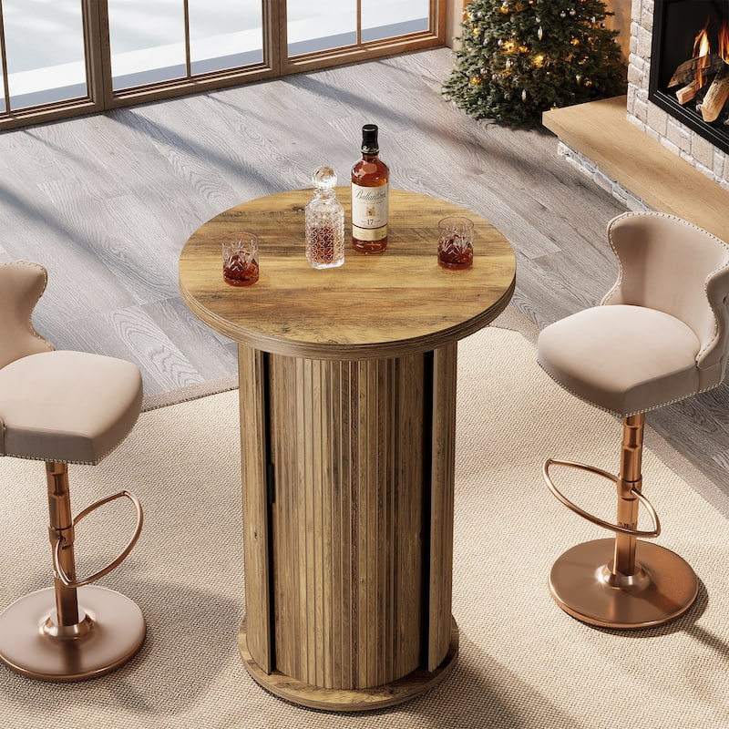 Round Bar Table, 35.4" Rustic High Top Wood Cocktail Unit