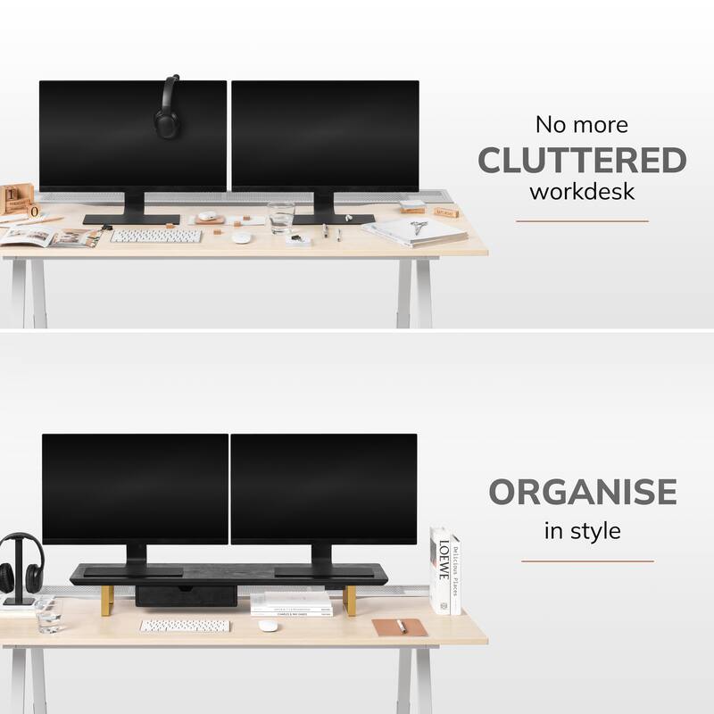 Jani Wood Monitor Stand Riser Desk - Ergonomic Design Stand, Desktop Organizer Table for Home, Office Workspace, Gaming Desk