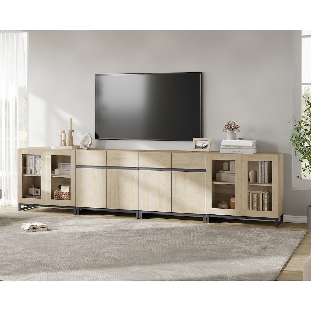 4-in-1 TV Stand for 120" TVs, Entertainment Center with Glass Doors & Metal Legs
