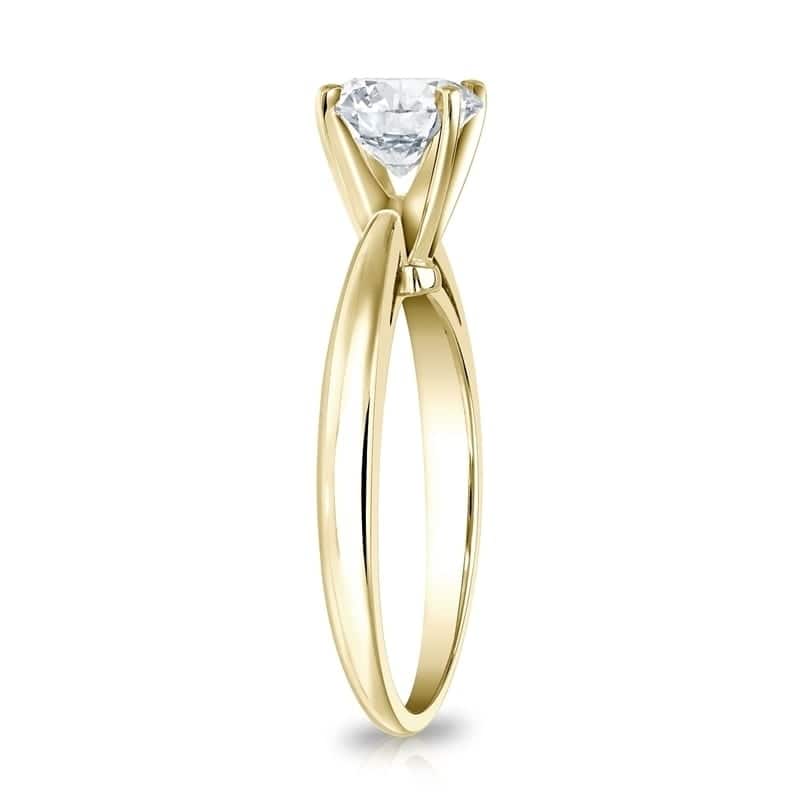 Round 1 carat TDW Certified Solitaire Diamond Engagement Ring in 14kt Gold by Auriya