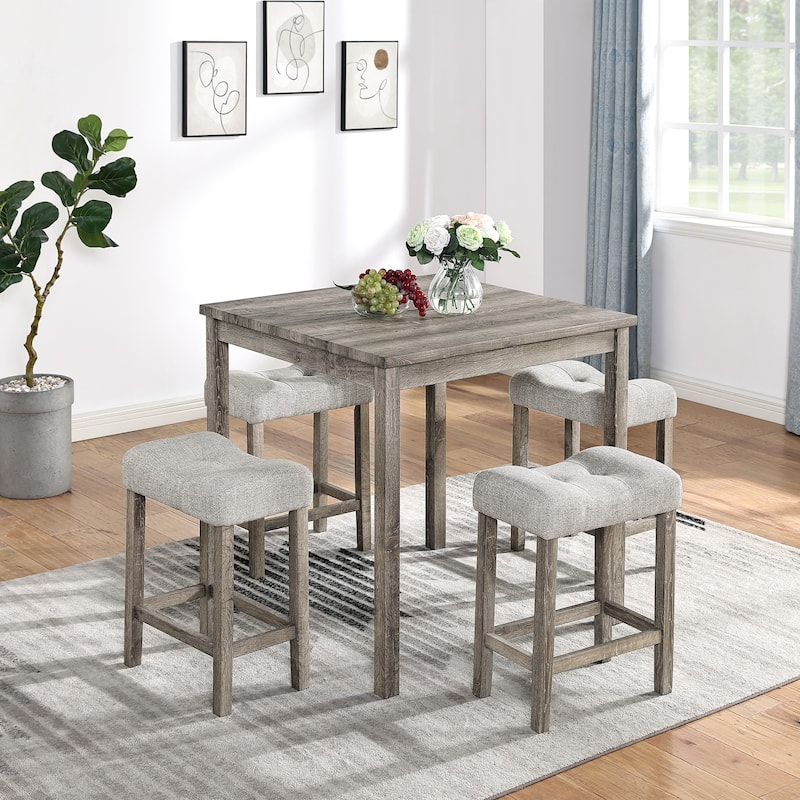Bar Table and Chairs Set, 5 Piece Dining Table Set, Industrial Breakfast Table Set, for Living Room, Dining Room, Game Room