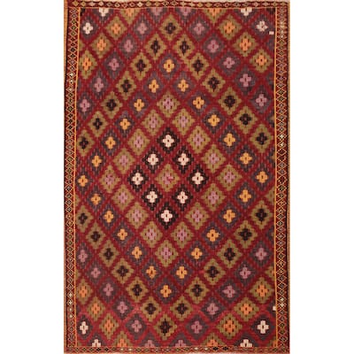 Hand Woven Oriental 100% Wool Carpet Southwestern Tribal Red Kilim Area Rug - 7' 4'' X 5' 5''