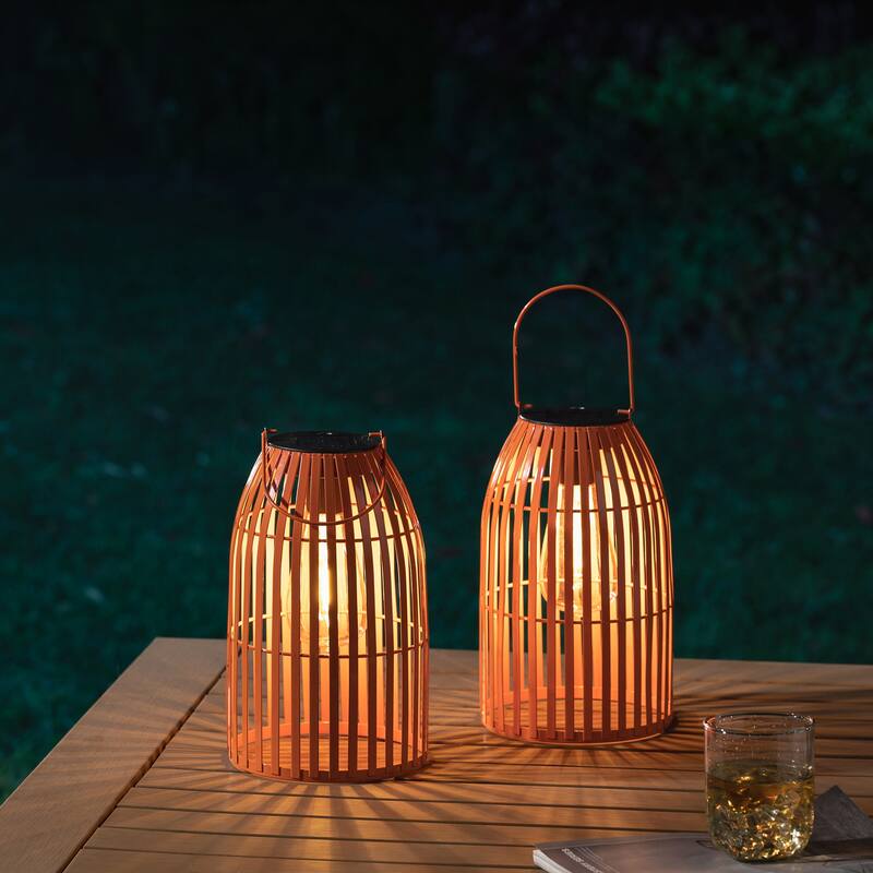 Glitzhome Set of 2 Metal Solar Powered Outdoor Hanging Lantern