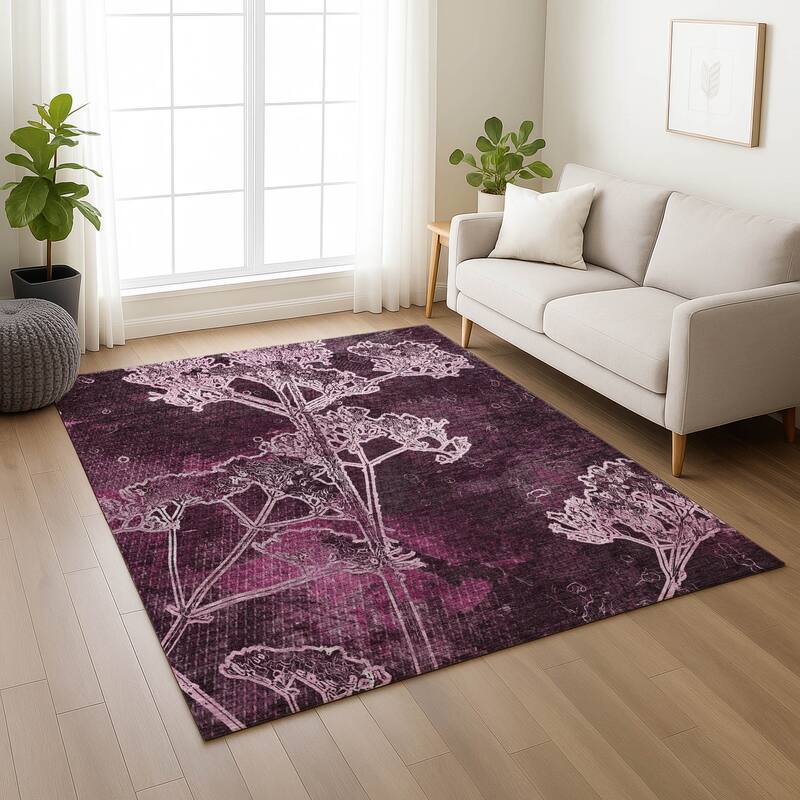Machine Washable Indoor/ Outdoor Modern Floral Chantille Rug