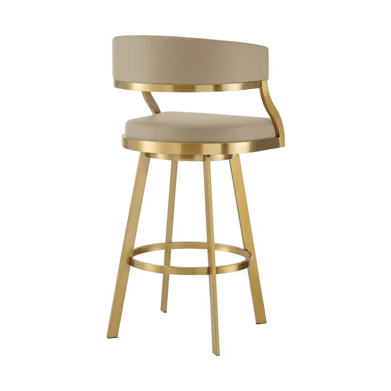 Beth Swivel Barstool Chair, Gold Steel, Sand Brown Faux Leather