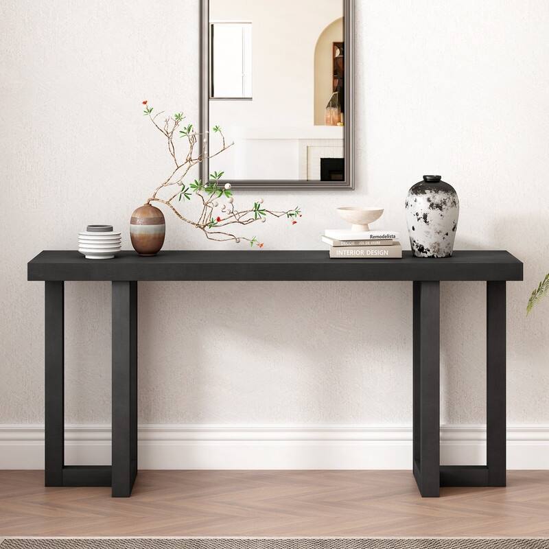 Geometric Design Console Table with Solid Pine Legs,Suitable for Entryway