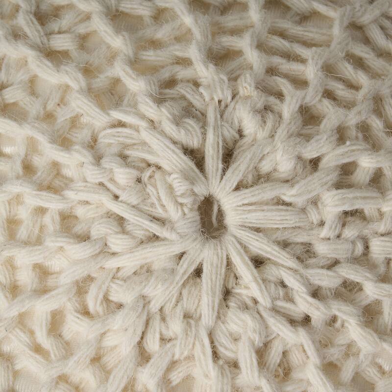Oaks Aura Knitted Wool Cotton 20 x 20 Round Pouf, Modern Farmhouse Handcrafted Design Ottoman