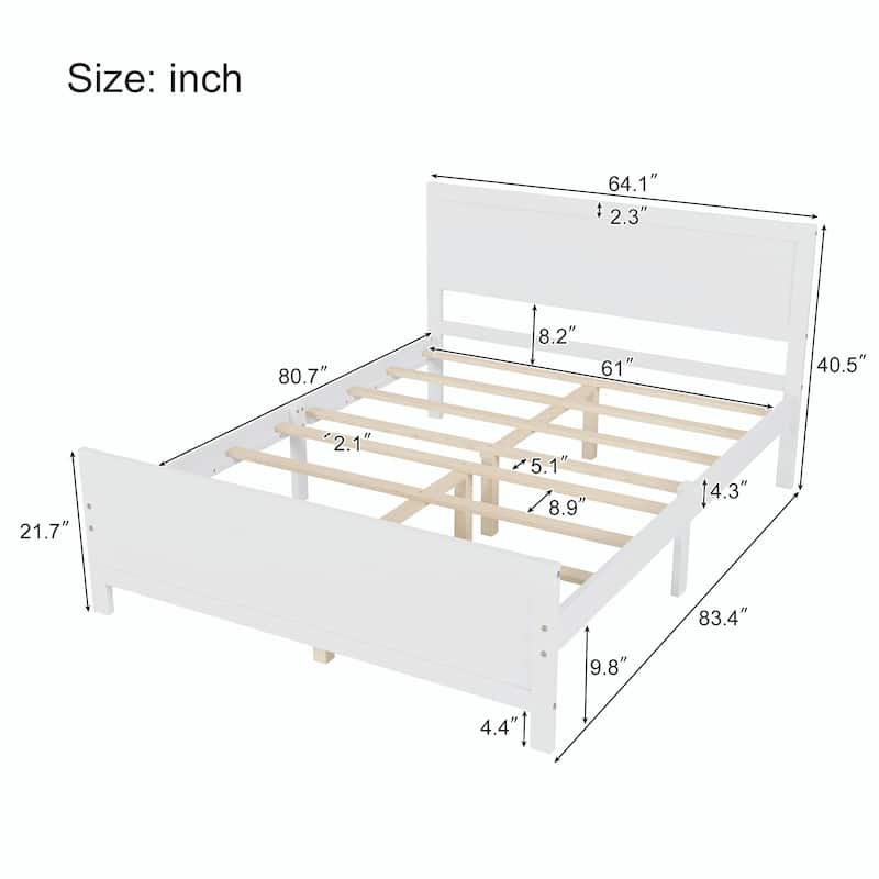Wood Platform Bed Frame with Headboard and Wood Slat Support