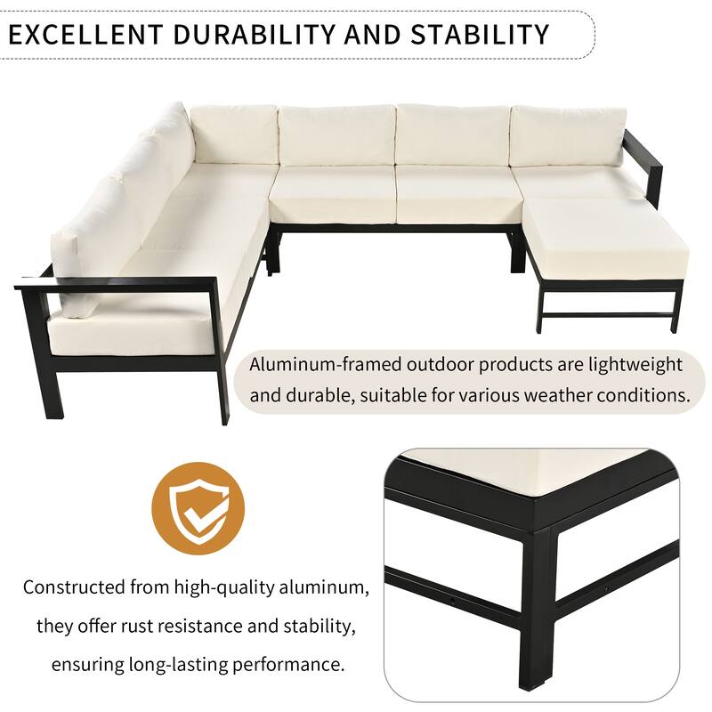 Outdoor U-Shaped Patio Sofa Set with Cushions, Modern Modular Conversation Set for Garden, Deck, Backyard,7-Piece Seating Set