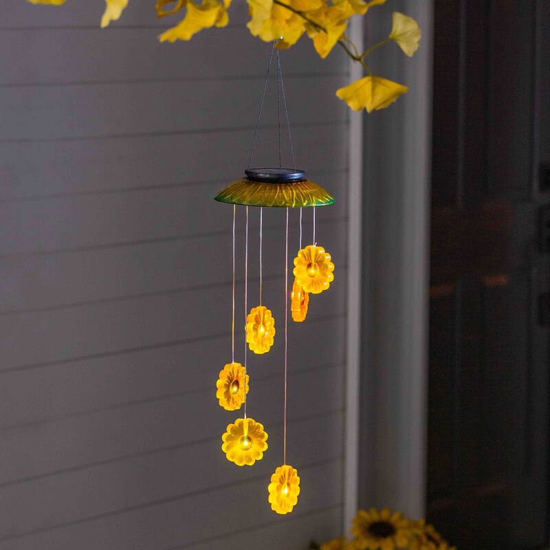 29 in. Sunflower Hand-Painted Color-Changing Solar Mobile