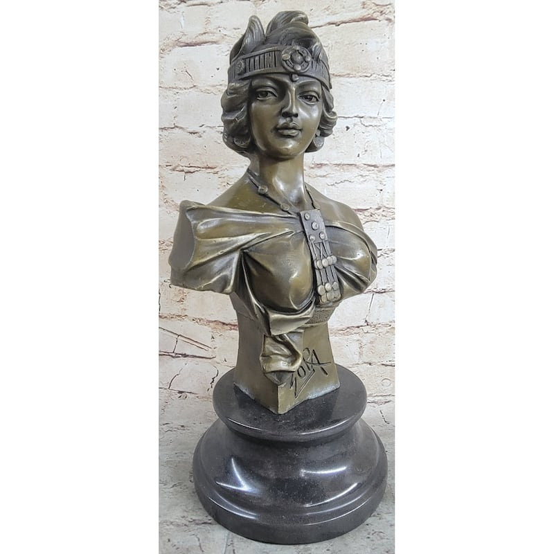 Real 100 Percent Bronze Sculpture Zora By Emmanuel Villanis Hot Cast Marble Base Figure
