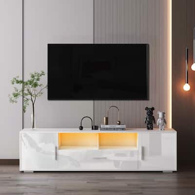 Contemporary TV Cabinet with RGB LED Lighting, Fits 65" TVs, Multi-Functional Console for Living Room