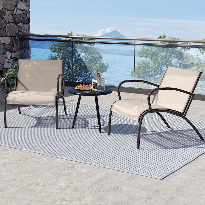 Gymax 3 Piece Patio Chair Set w/ Curved Fabric Seat Round Coffee Table