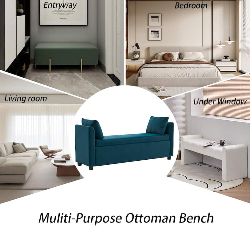 Velvet Storage Bench for Bedroom,End of Bed Bench for King Size Bed, Modern Upholstered Long Ottoman Bench for Entryway