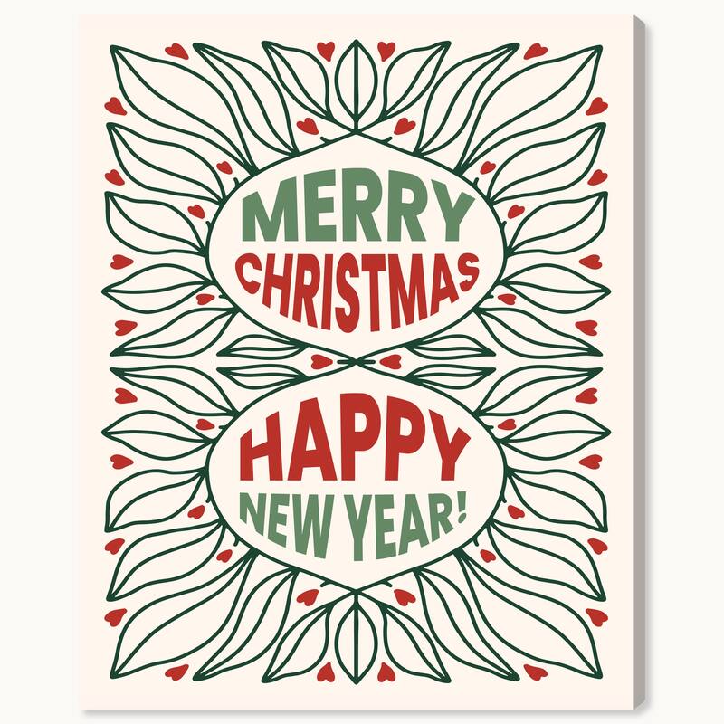 Wynwood Studio Canvas Holiday and Seasonal Happy Holidays Leaf Frame Red Modern & Contemporary Wall Art Canvas Print