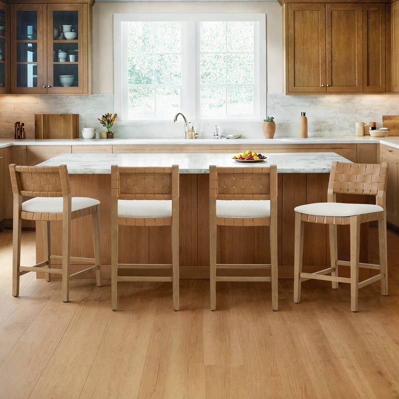 Spruce & Spring Orion Counter Bar Stool with Handwoven Double-faced PVC Backrest - Set of 4