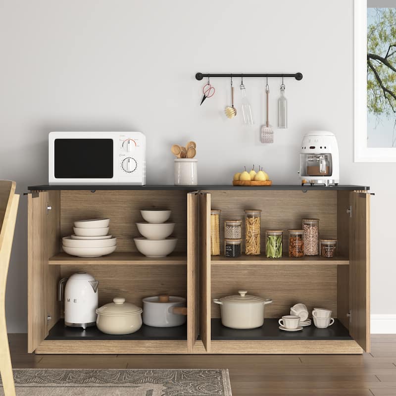 Metal Rounded Corner Design Sideboard Buffet Storage Cabinet, Living Room Accent Cabinet TV Cabinet Media Console Table