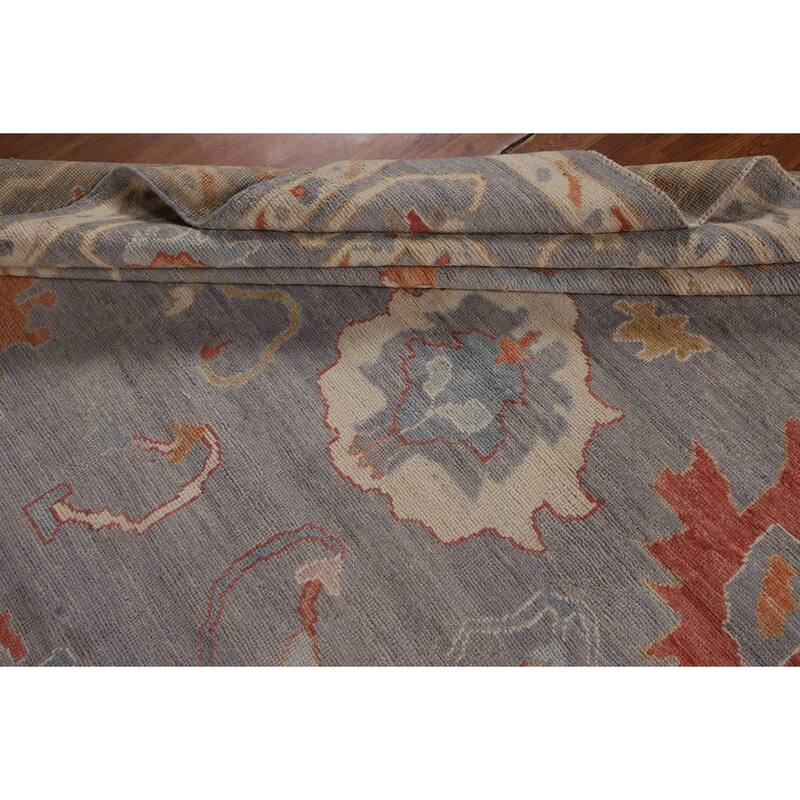 Vegetable Dye Gray Oushak Turkish Area Rug Hand-Knotted Wool Carpet - 9'1"x 11'11"