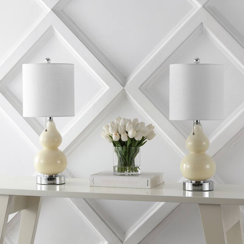 Horizon 22" Classic Vintage Glass LED Table Lamp with USB Charging Port, (Set of 2) by JONATHAN Y
