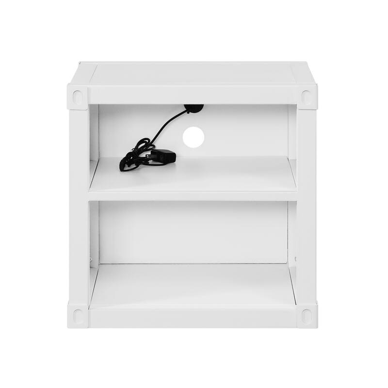 Industrial Design Nightstand, Bedside Decorative Table with USB Port, Sofa Side Table with 2 Open Compartments