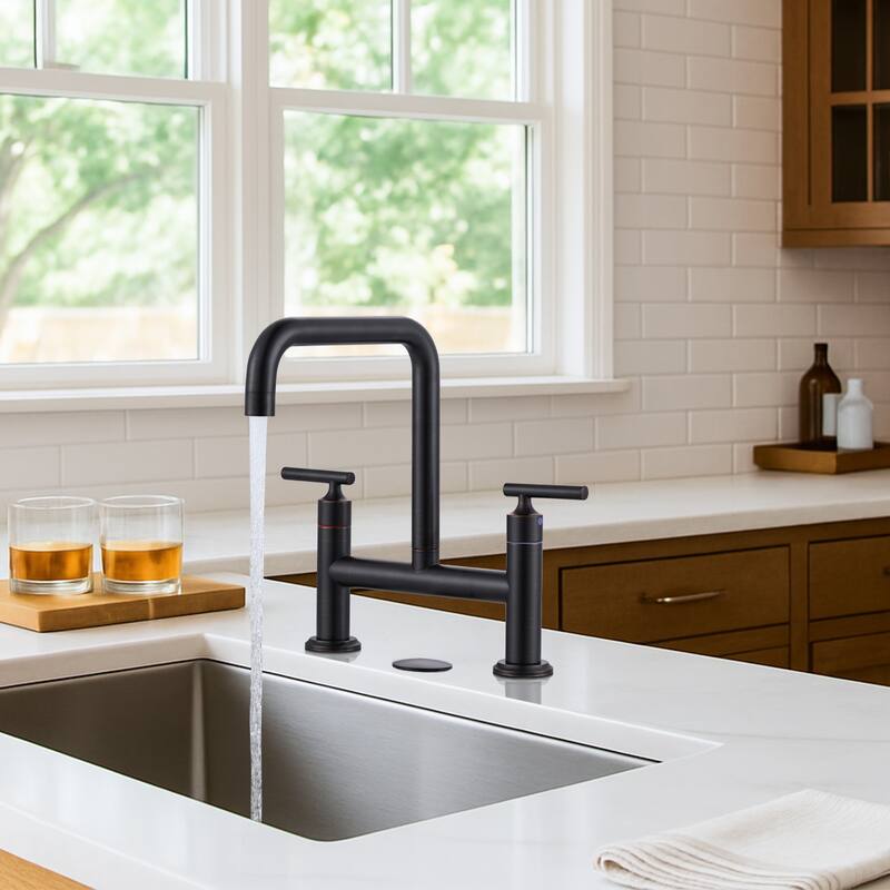 WOWOW Double Handle Bridge Faucet with Kitchen Sink Hole Cover