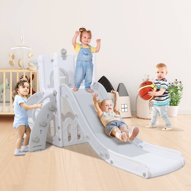 Toddler Kids Slide Swing Outdoor and Indoor Play set - 8 in 1 Grey/White