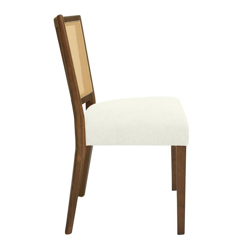 Mid-Century Armless Dining Chairs with Fabric Upholstered Seats and Rattan Trapezoidal Backs, for Dining Rooms, Set of 2