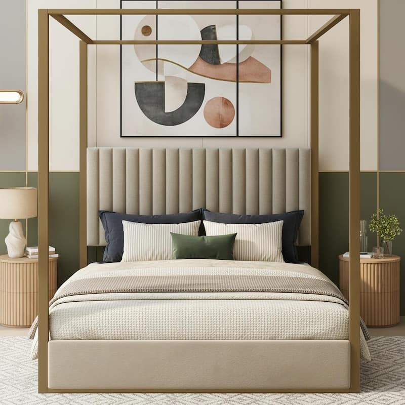 Upholstered Canopy Platform Bed with Velvet Headboard & Metal Frame by Harper&Bright Designs