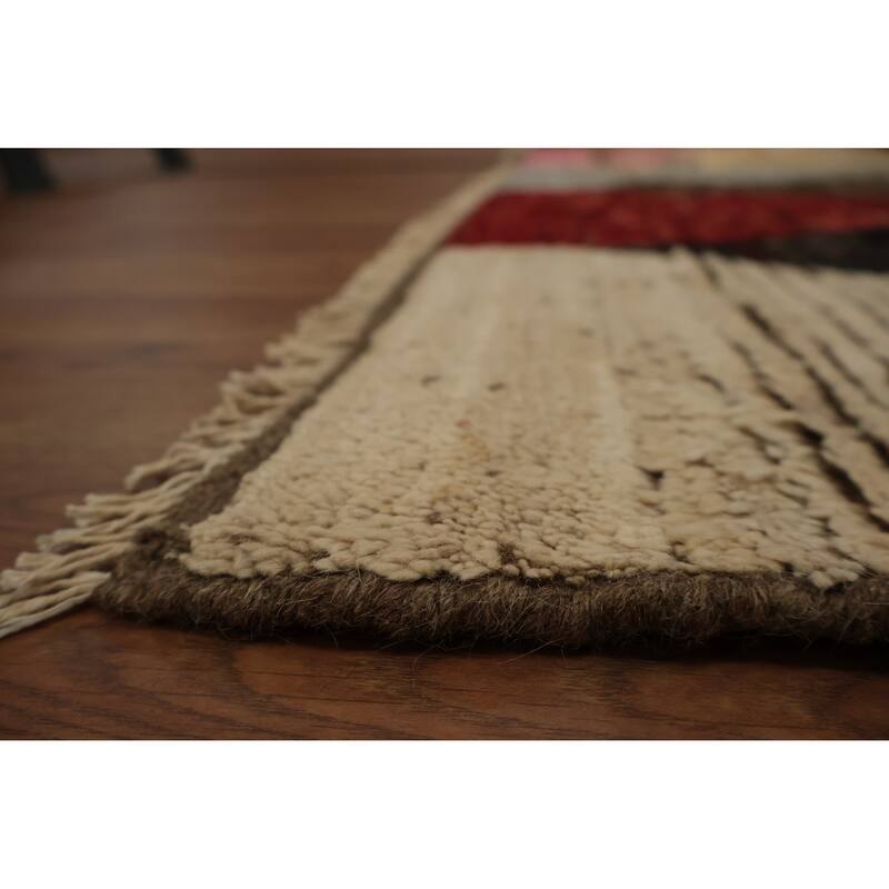 Hand Knotted Oriental 100% Wool Carpet Modern Tribal Multi-Colored Moroccan Area Rug - 9' 7'' X 6' 10''