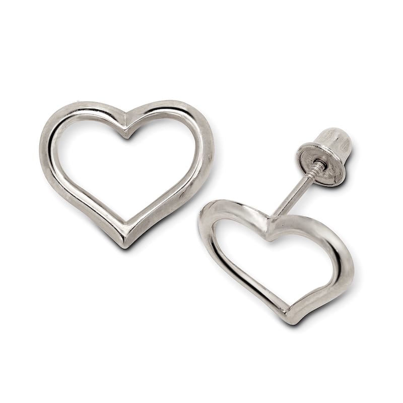 Curata 14K Gold Polished Open Heart Screw Back Stud Earrings - White