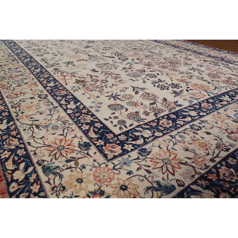 Hand Knotted Oriental 100% Wool Carpet Traditional All-Over Beige & Ivories Isfahan Area Rug - 12' 0'' X 8' 3''