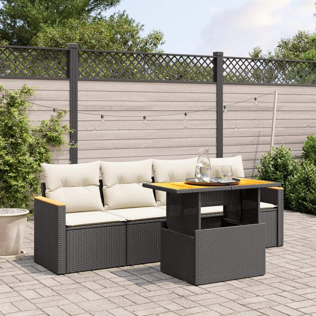 vidaXL Garden Sofa Set Black, Cream White - 21.7 x 39.4 x 28.7