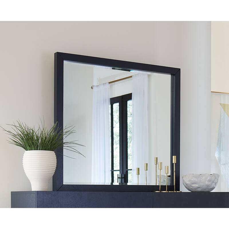 Argento Beveled Glass Wall or Dresser Mirror in Navy Blue - Navy Blue - 37" x 40" x 2"