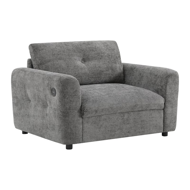 Single Sofa Chair with Dual-Port Charger, Chenille Tufted Upholstered Lounge Chair, Comfy High-Density Foam Armchair