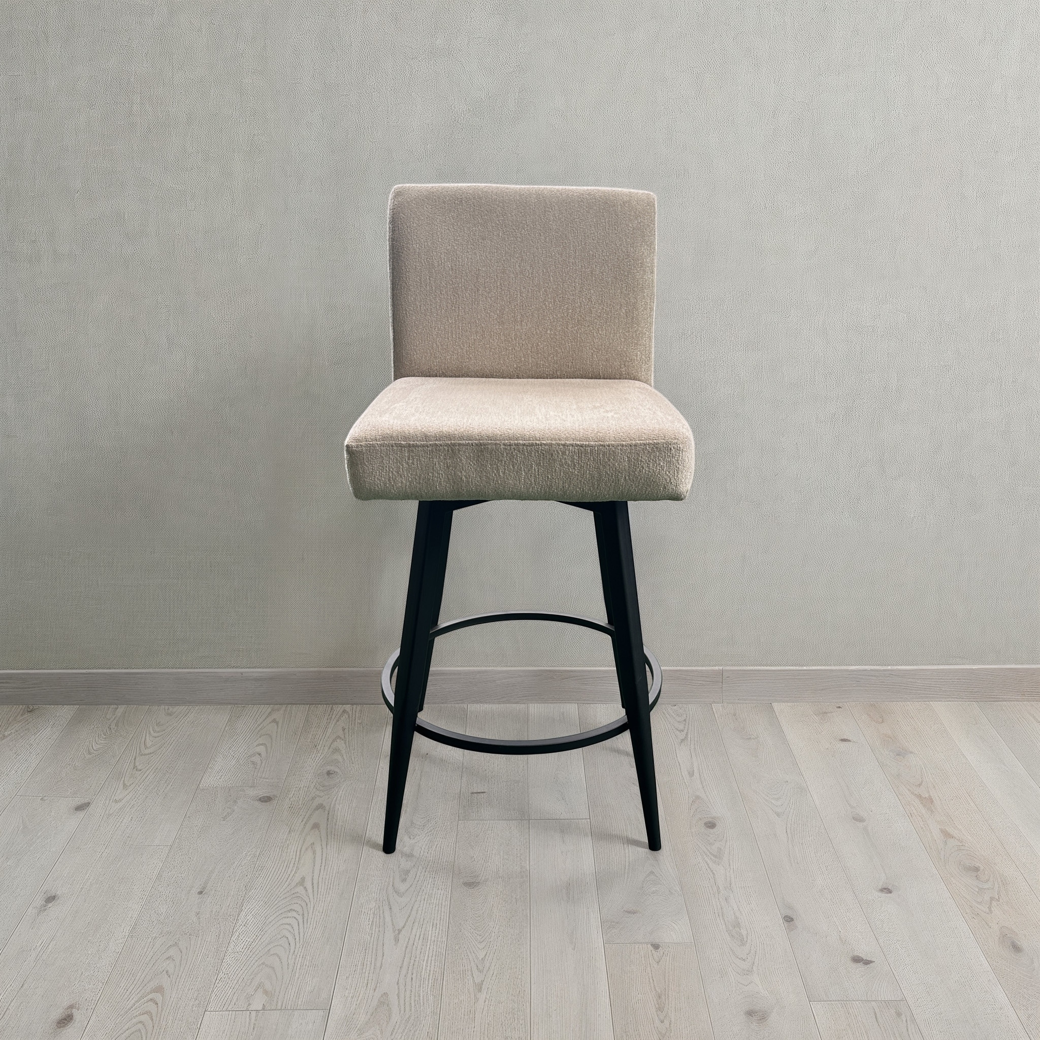 Metal Base Parsons Seat Swivel Barstool in Champagne Fabric