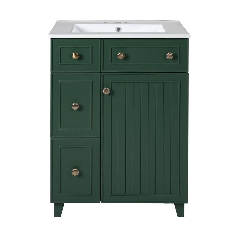 24" Bathroom Vanity with Ceramic Sink, Two Drawers, Soft-Close Door - Frosty Green