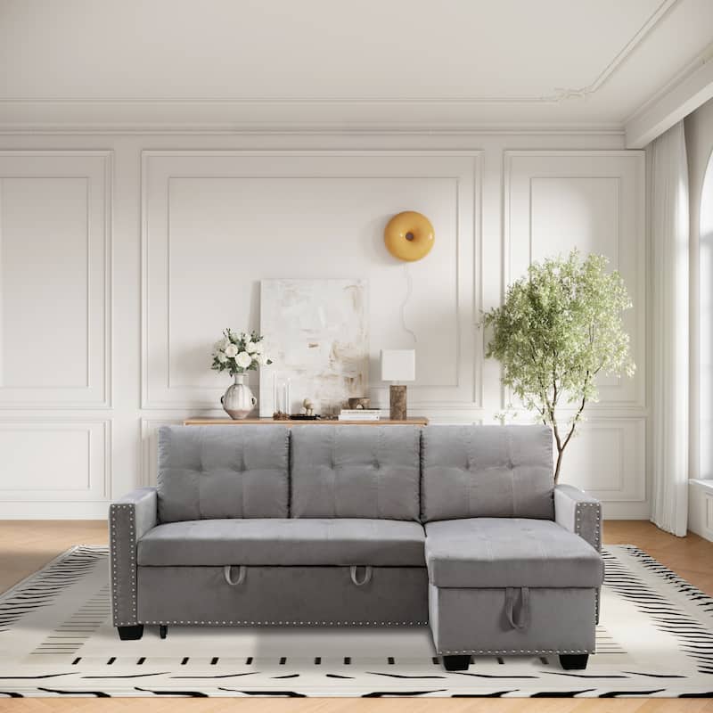 76.8" Fabric L-Shaped Sleeper Sectional Sofa with Storage Chaise (2-Seat)