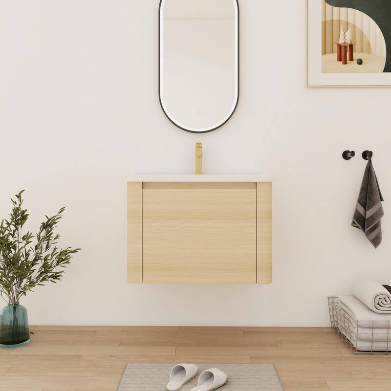 Bathroom Vanity With Sink In 24/28/36/40/60/68 Inch, Floating Bathroom Vanity With Soft Close Door - 27.9''W×18.7''D×19.9''H - Beige
