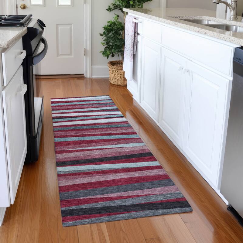 Premium Washable Super Soft Modern Stripes Mayfield Rug - Burgundy - 2'3" x 7'6"