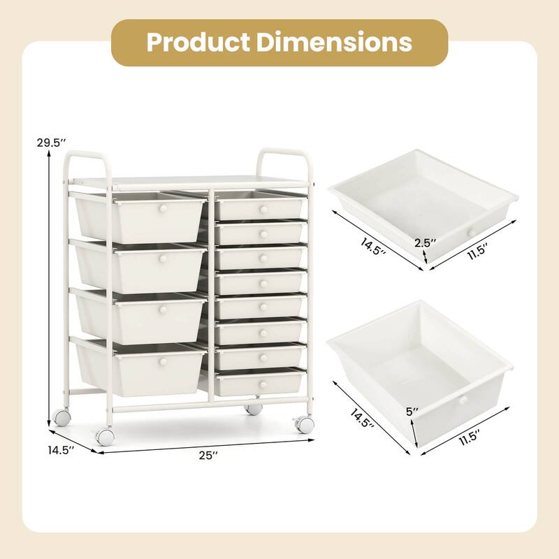 Costway 15 Drawer Rolling Storage Cart Tools Scrapbook Paper Office - See Details