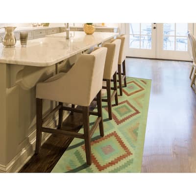 Sun Faded Flatweave Cristoba Gold/Lt. Green Runner - 2'8" x 9'10"