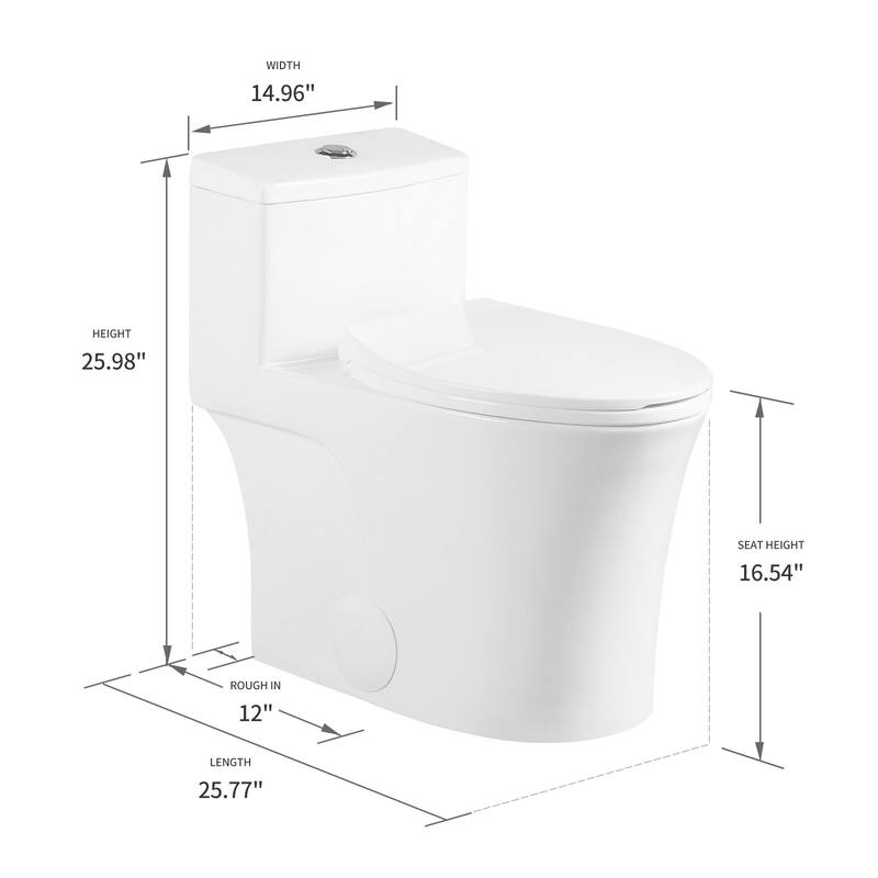 HOROW One Piece Elongated Toilet in White 0.8/1.28 GPF High Efficiency Dual Flush with Soft Closing Seat - N/A